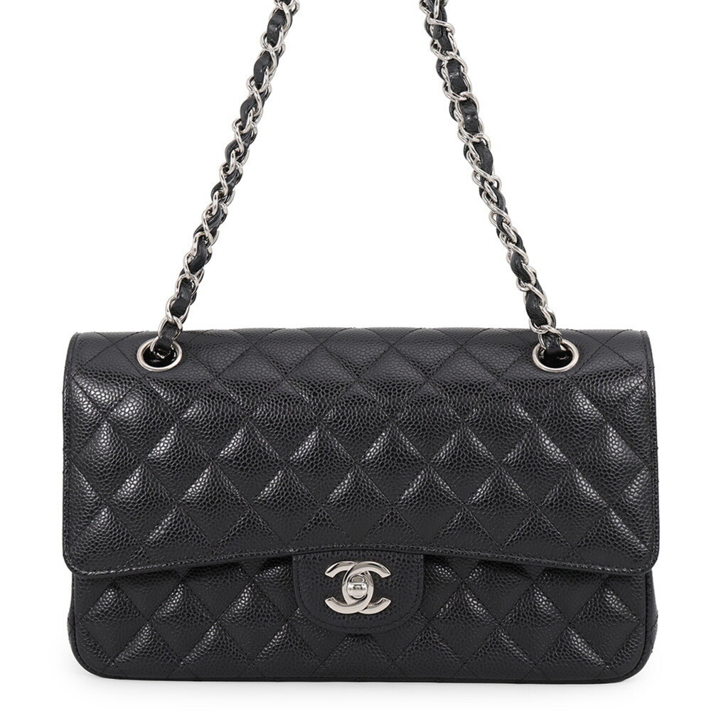Chanel Chain Shoulder Bag Matelassé 25 Coco Mark Double Caviar Skin A01112 CH...
